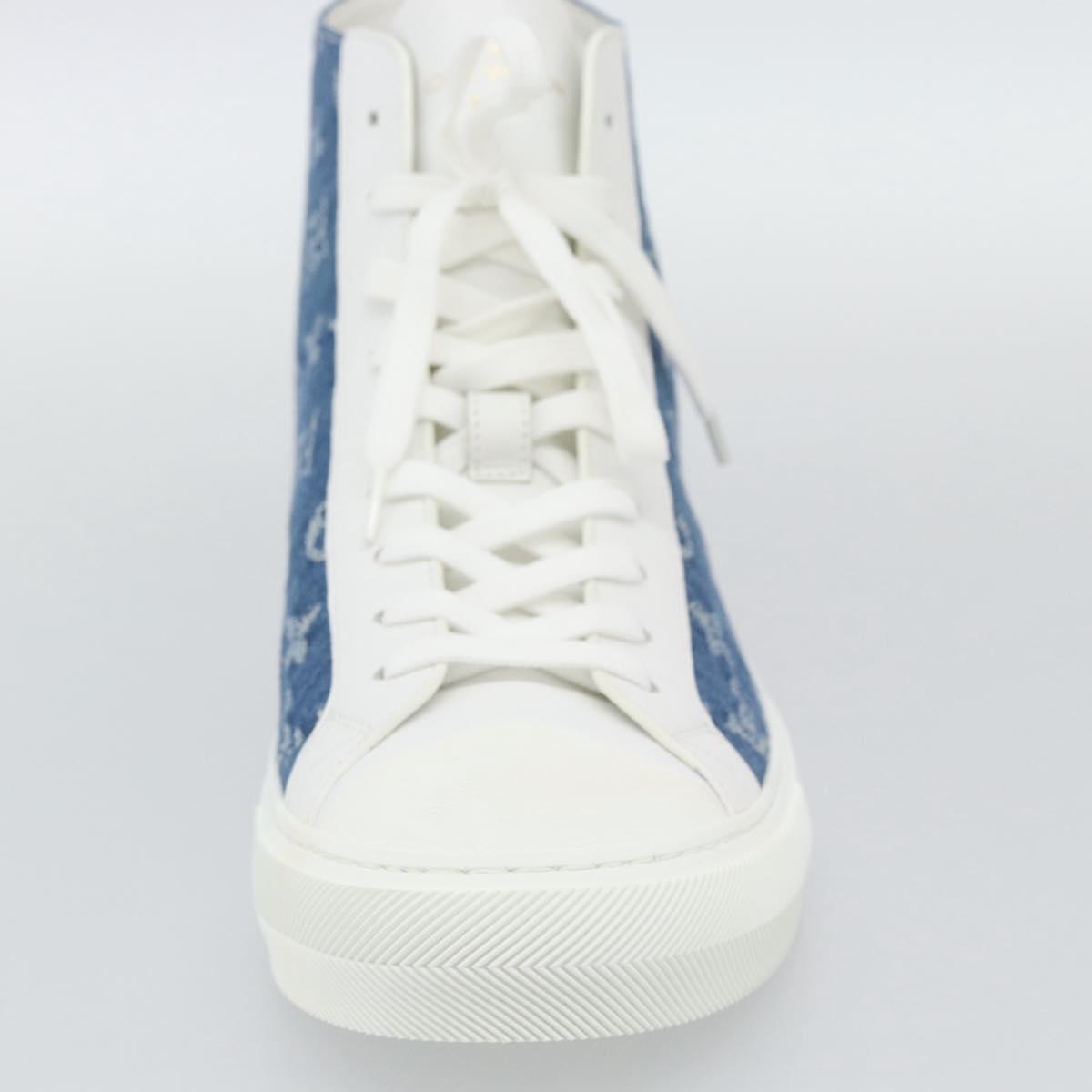 LOUIS VUITTON Monogram Denim Tattoo Line High Top Sneakers Blue LV Auth BA14108M