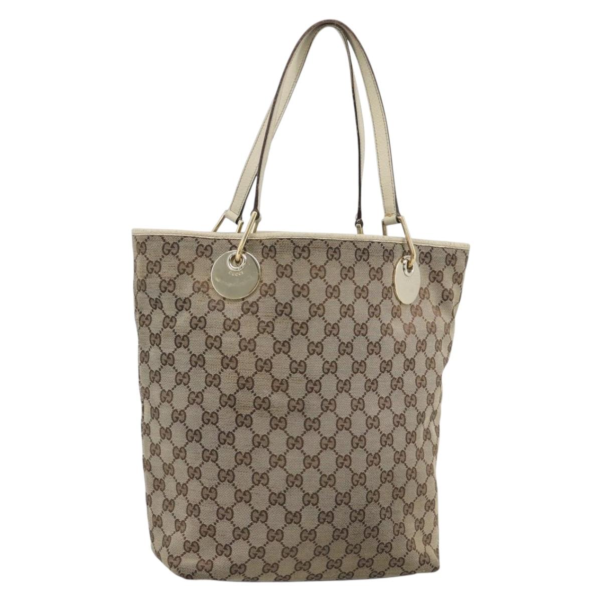 GUCCI GG Canvas Tote Bag Beige Gold 120836 Auth BA14113