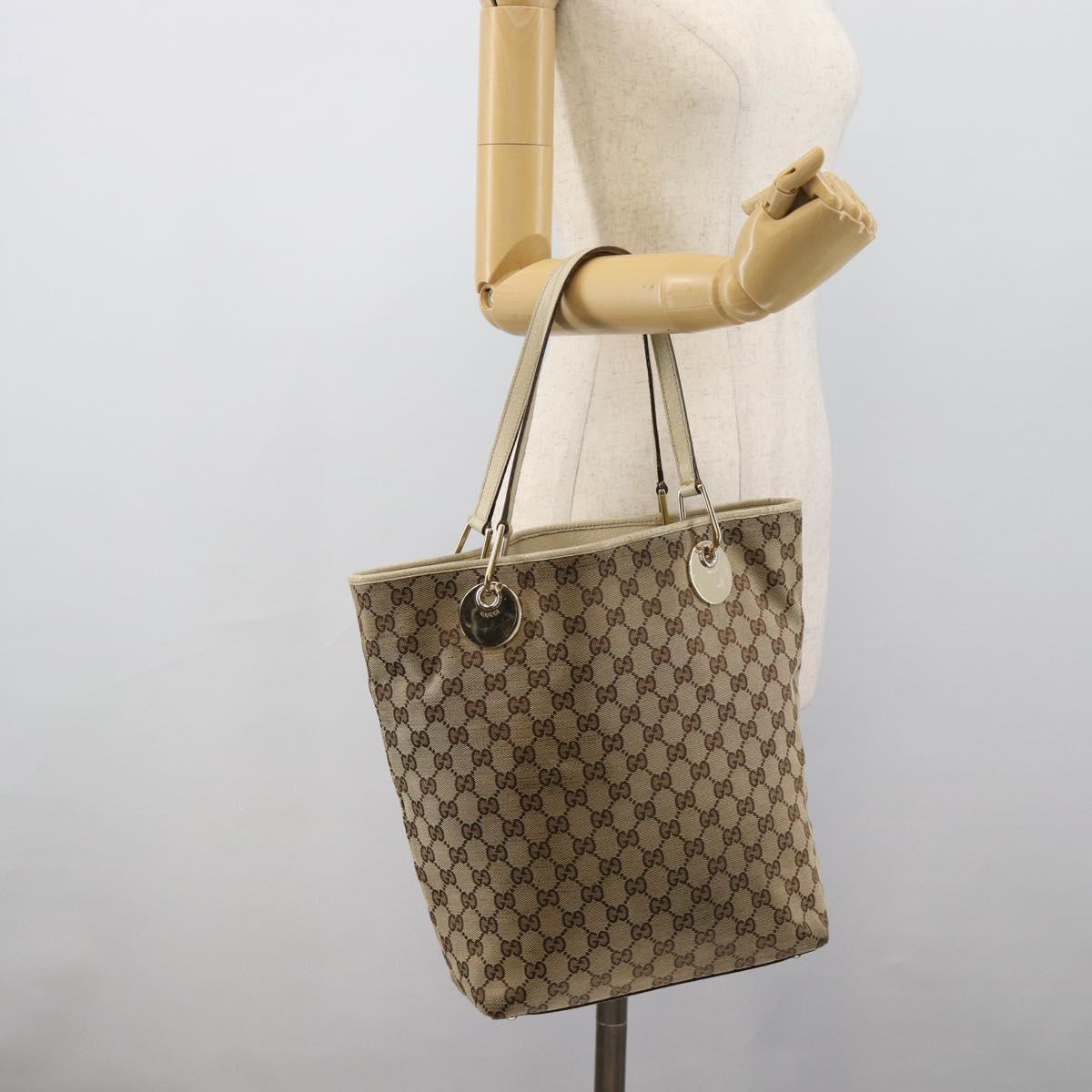 GUCCI GG Canvas Tote Bag Beige Gold 120836 Auth BA14113
