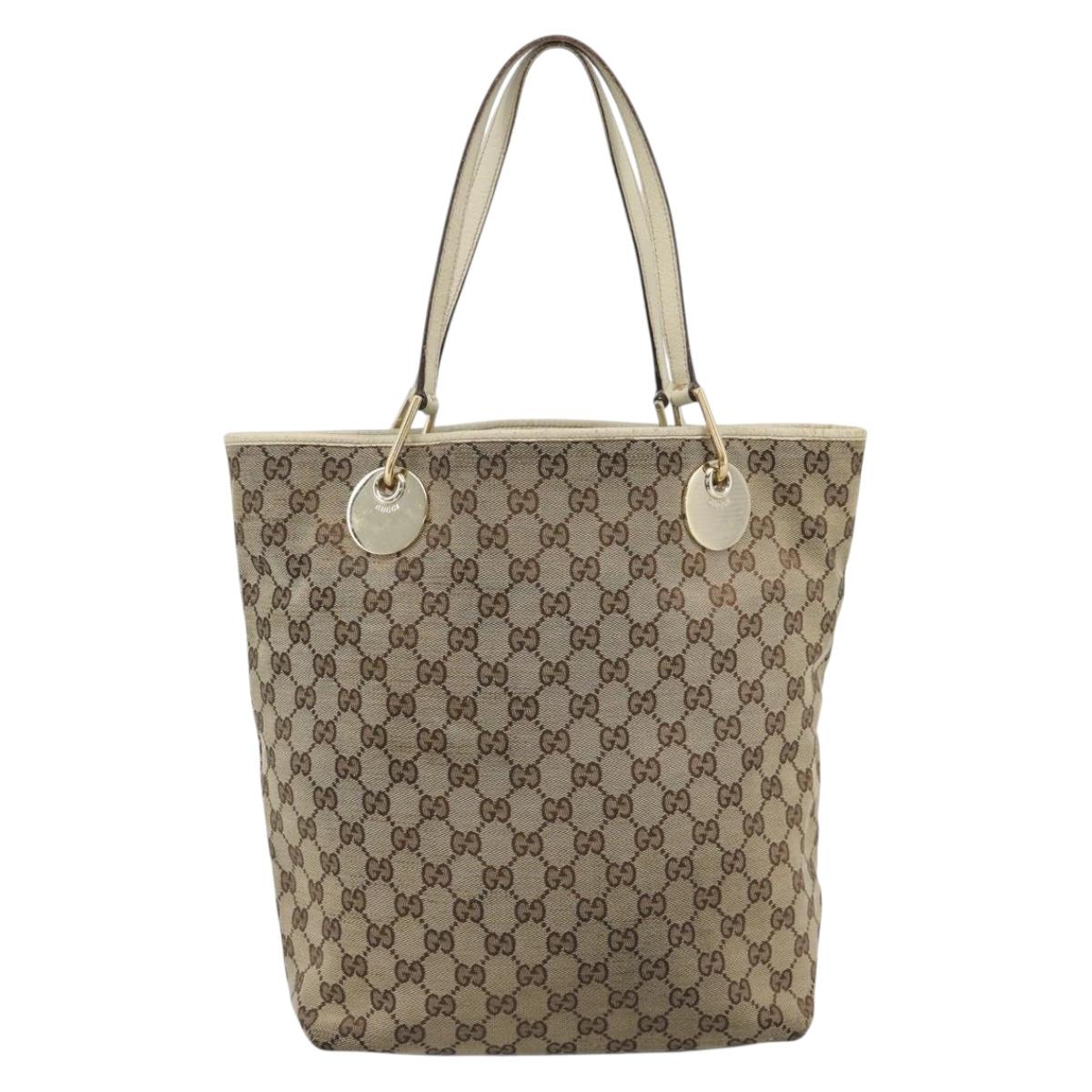 GUCCI GG Canvas Tote Bag Beige Gold 120836 Auth BA14113