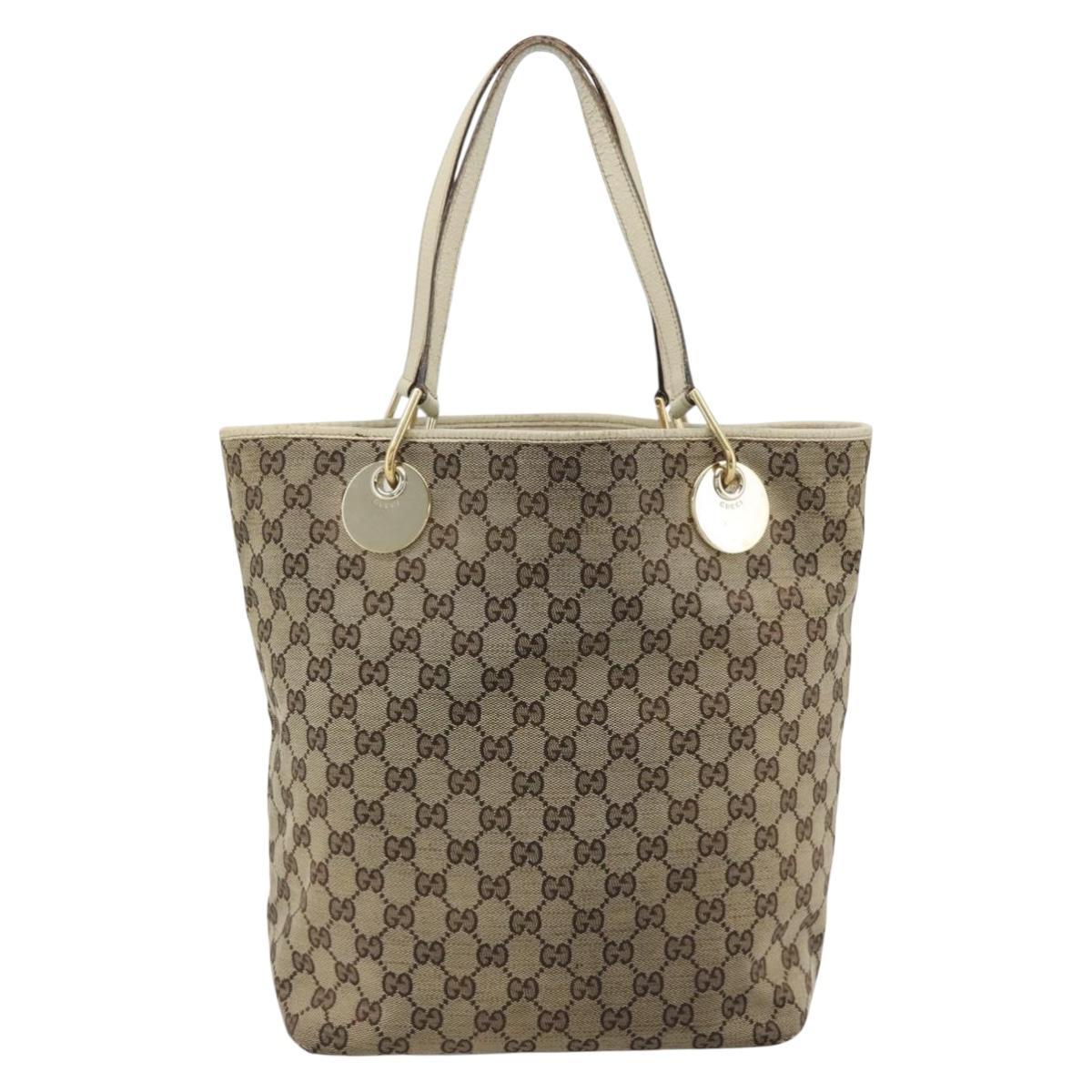 GUCCI GG Canvas Tote Bag Beige Gold 120836 Auth BA14113