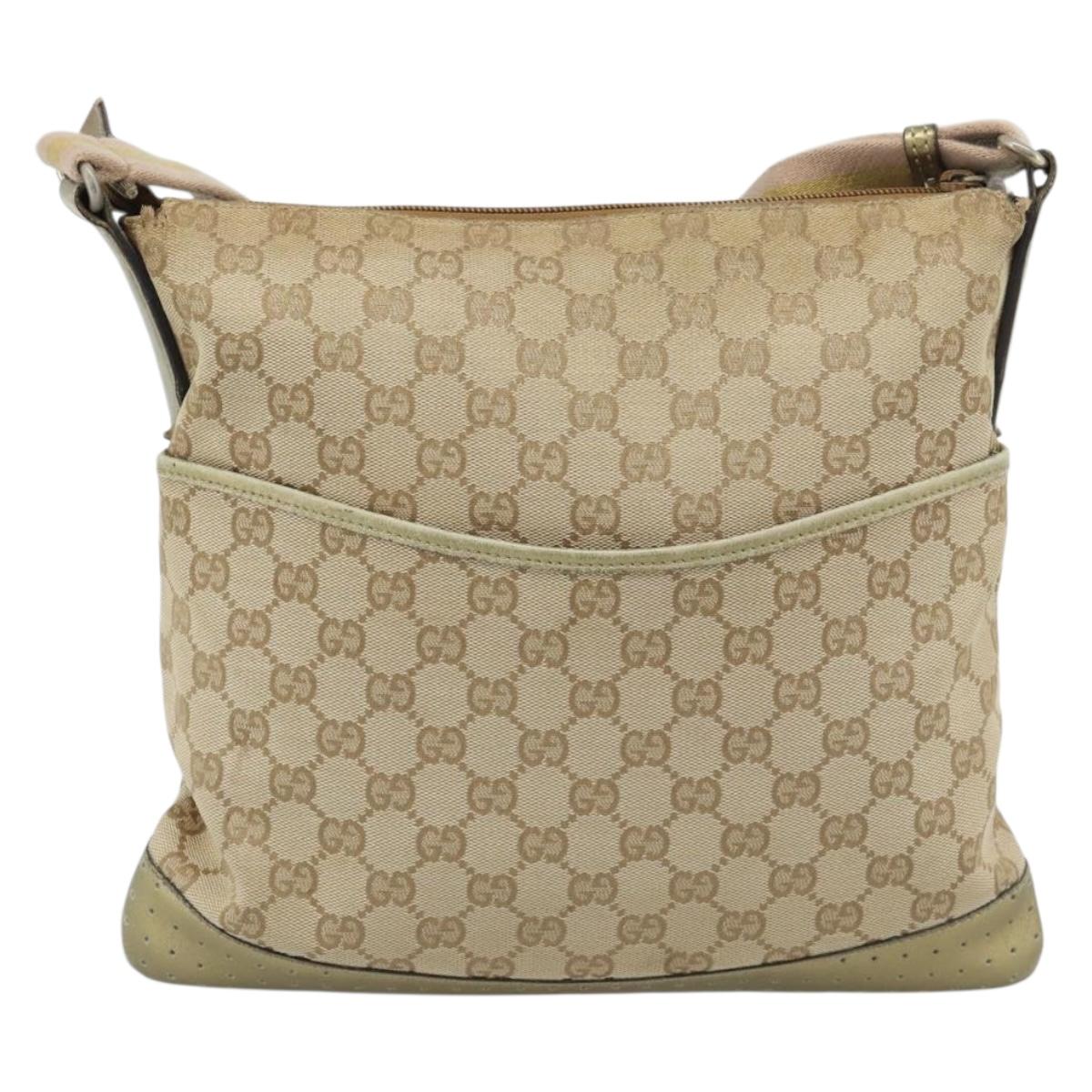 GUCCI GG Canvas Shoulder Bag Beige Gold 145857 Auth BA14114