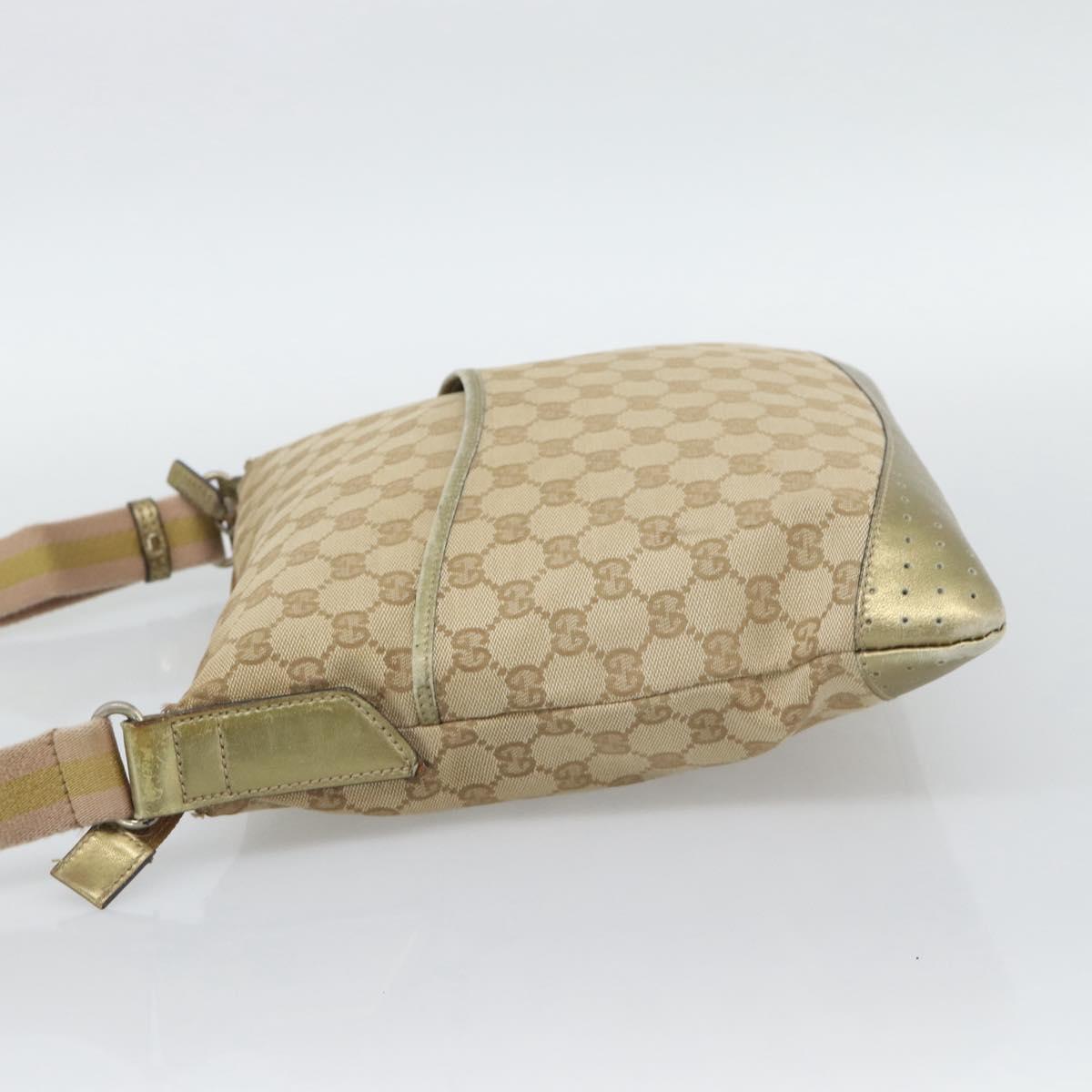 GUCCI GG Canvas Shoulder Bag Beige Gold 145857 Auth BA14114