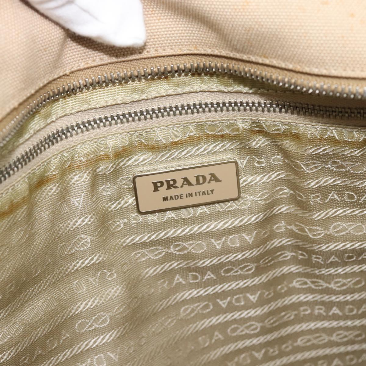 PRADA Tote Bag Canvas Beige Silver Auth BA14115