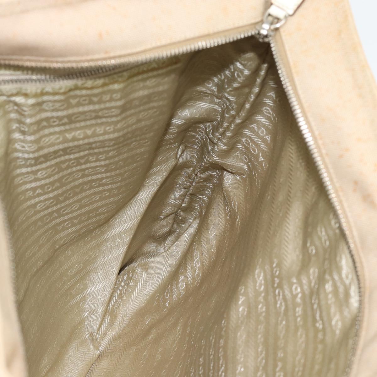 PRADA Tote Bag Canvas Beige Silver Auth BA14115
