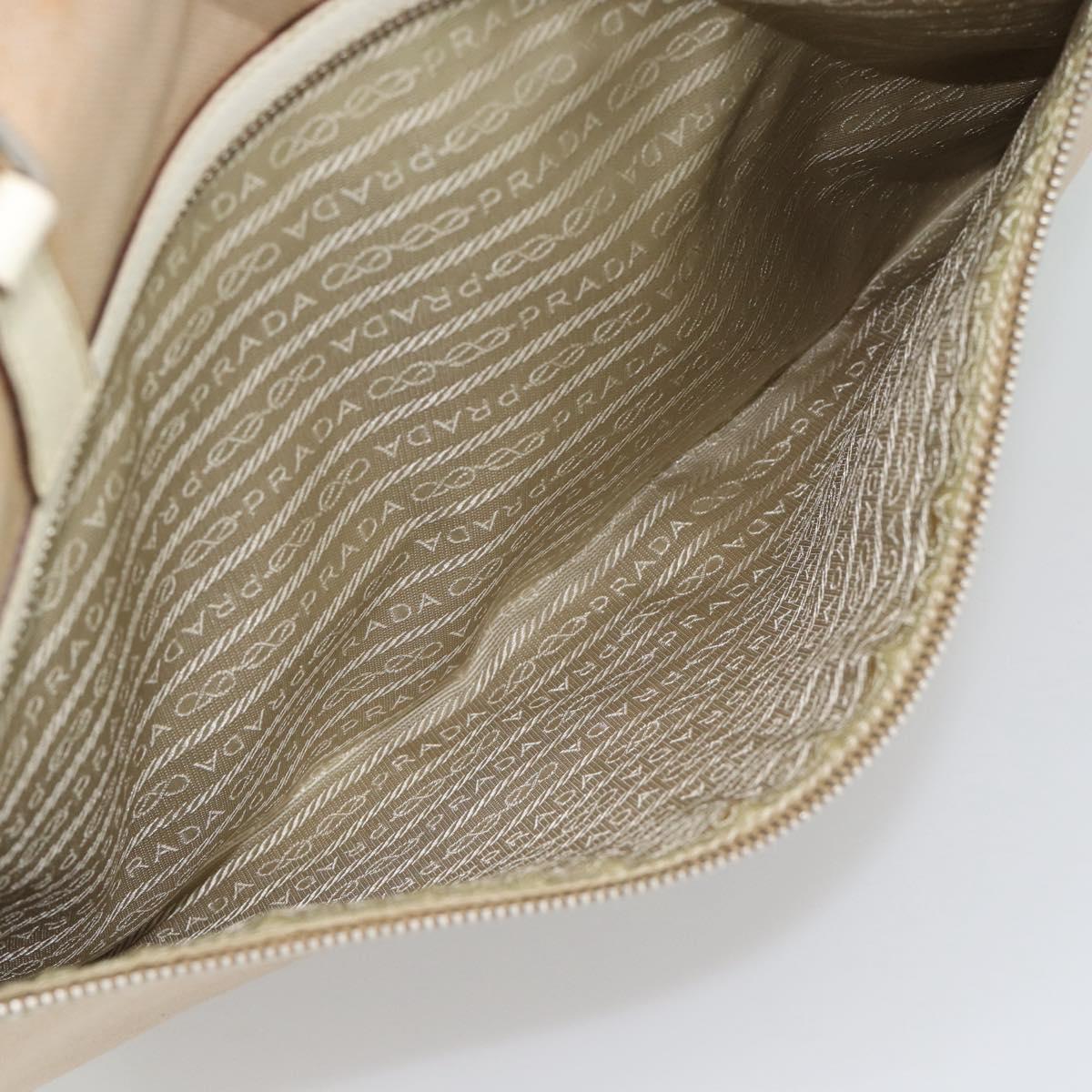 PRADA Tote Bag Canvas Beige Silver Auth BA14115