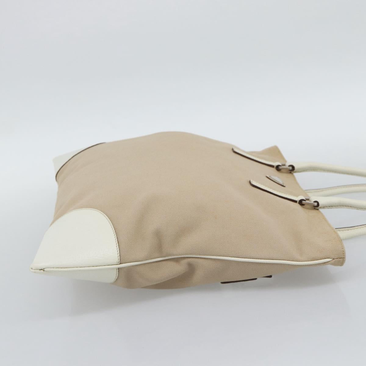 PRADA Tote Bag Canvas Beige Silver Auth BA14115