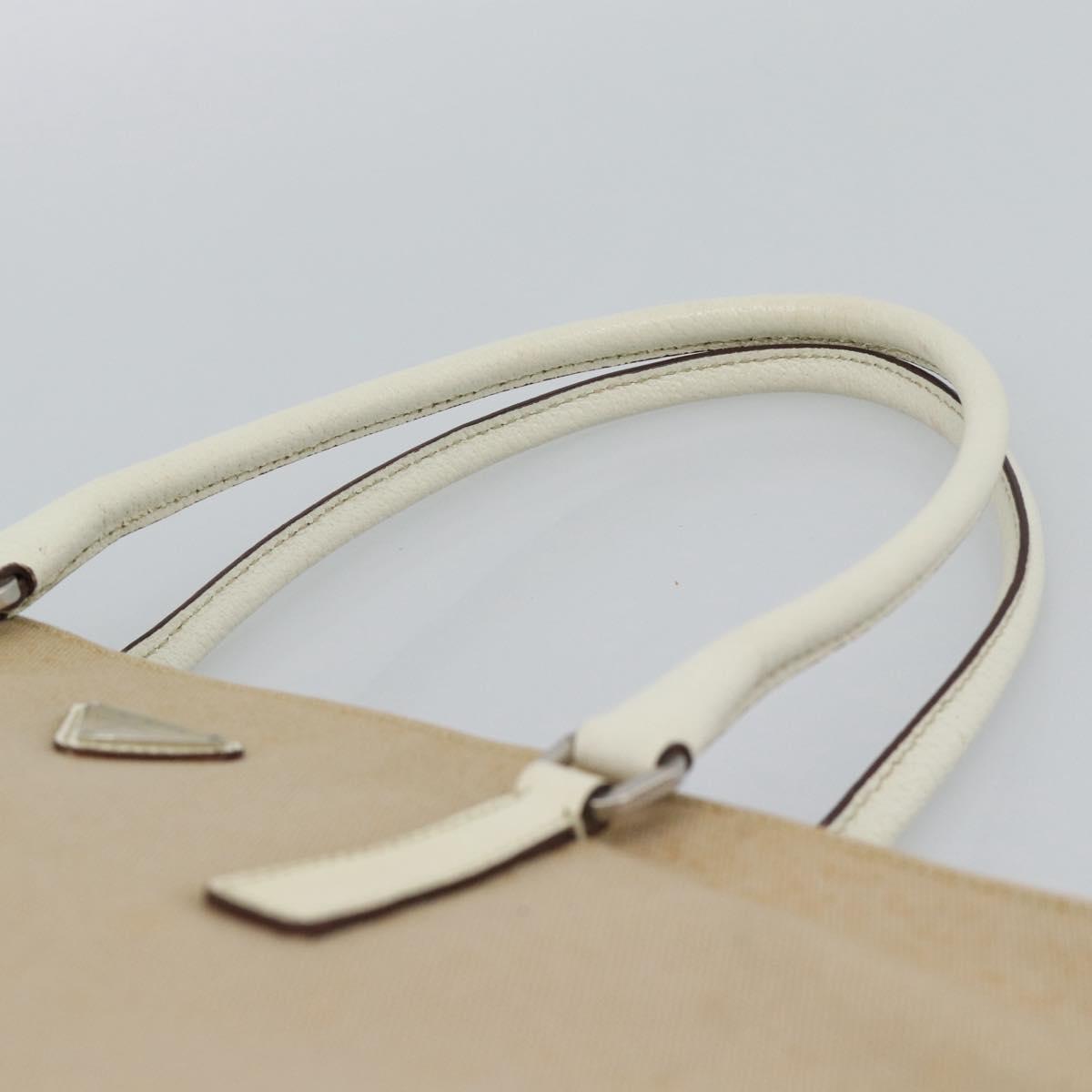 PRADA Tote Bag Canvas Beige Silver Auth BA14115