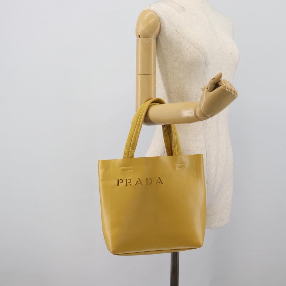PRADA Hand Bag Leather Yellow Auth BA14118