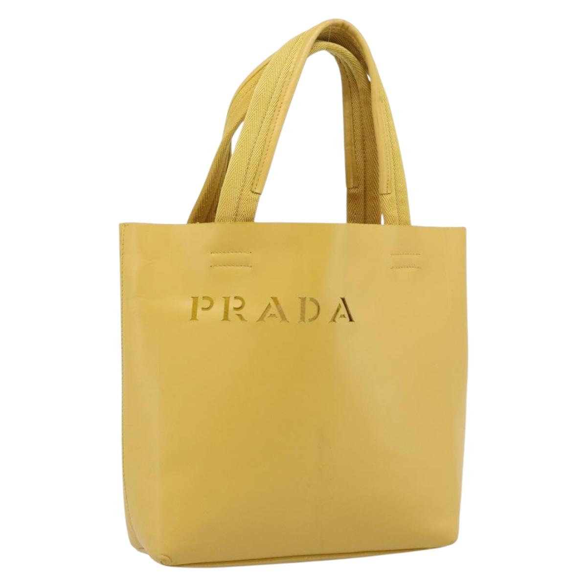 PRADA Hand Bag Leather Yellow Auth BA14118