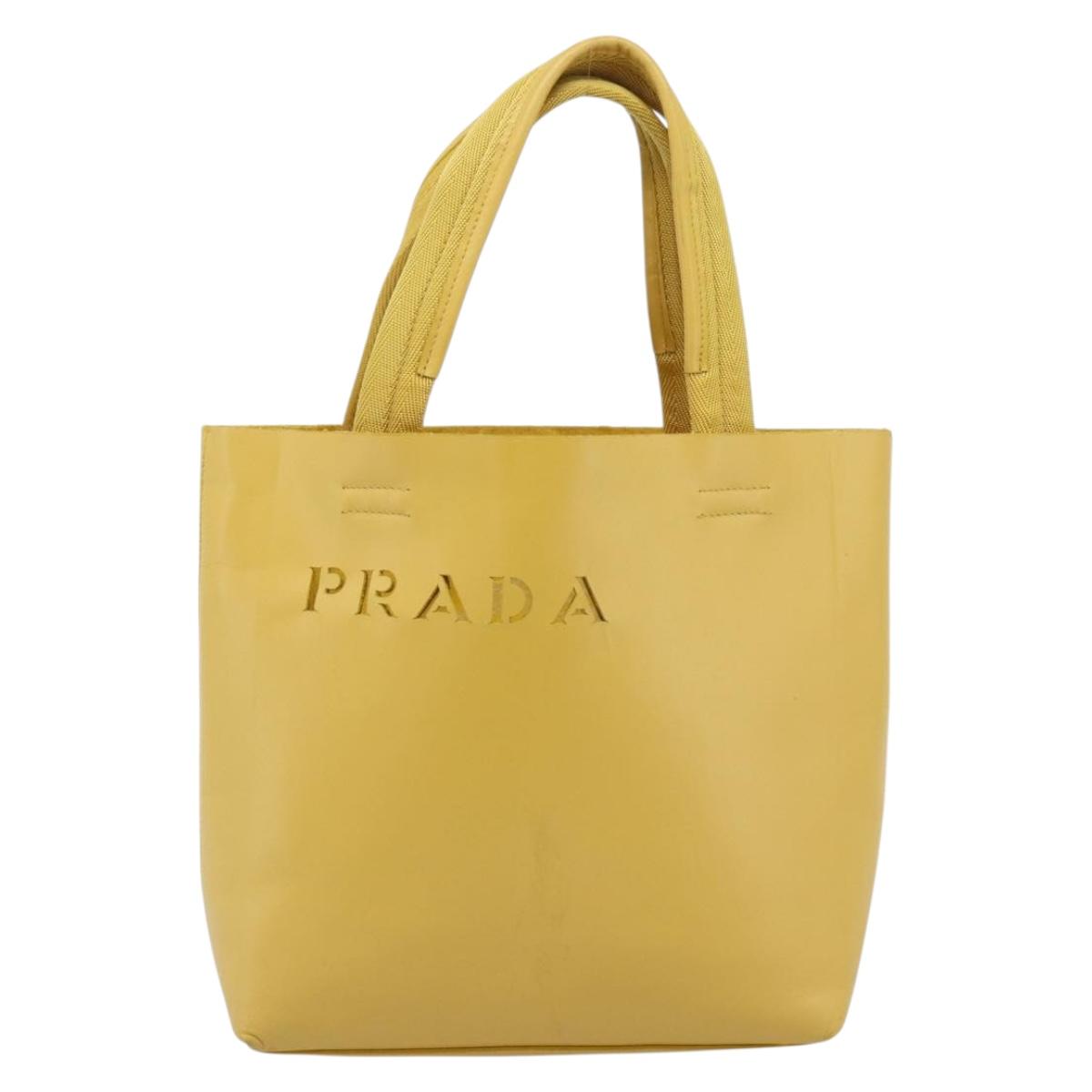 PRADA Hand Bag Leather Yellow Auth BA14118