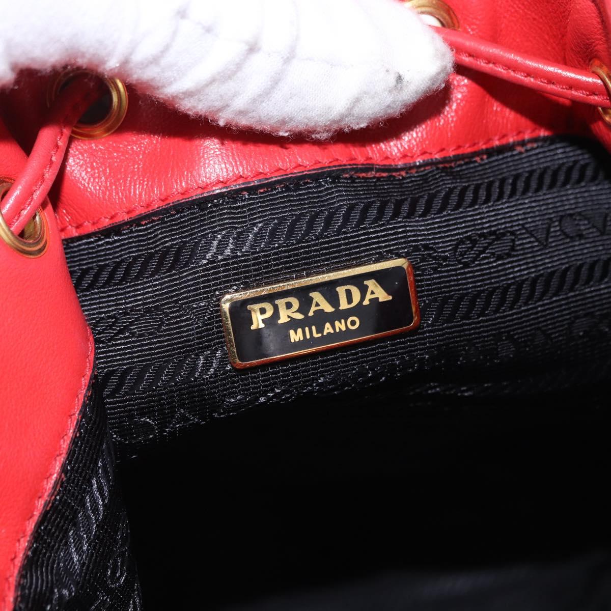 PRADA Purse Hand Bag Leather 2way Red Gold Auth BA14119V
