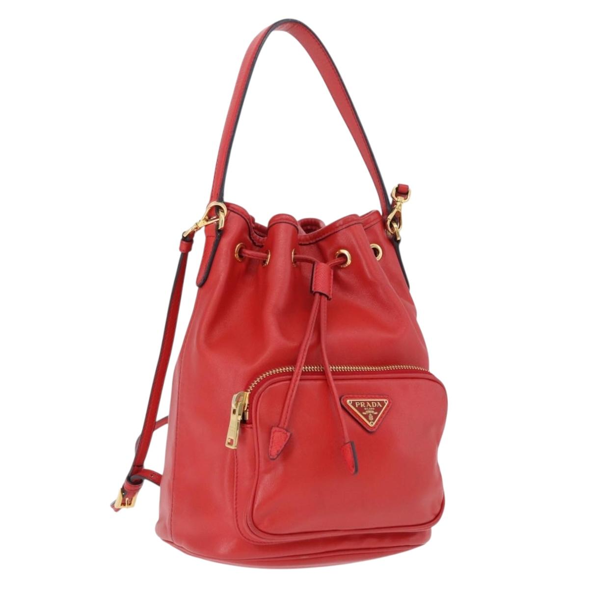 PRADA Purse Hand Bag Leather 2way Red Gold Auth BA14119V