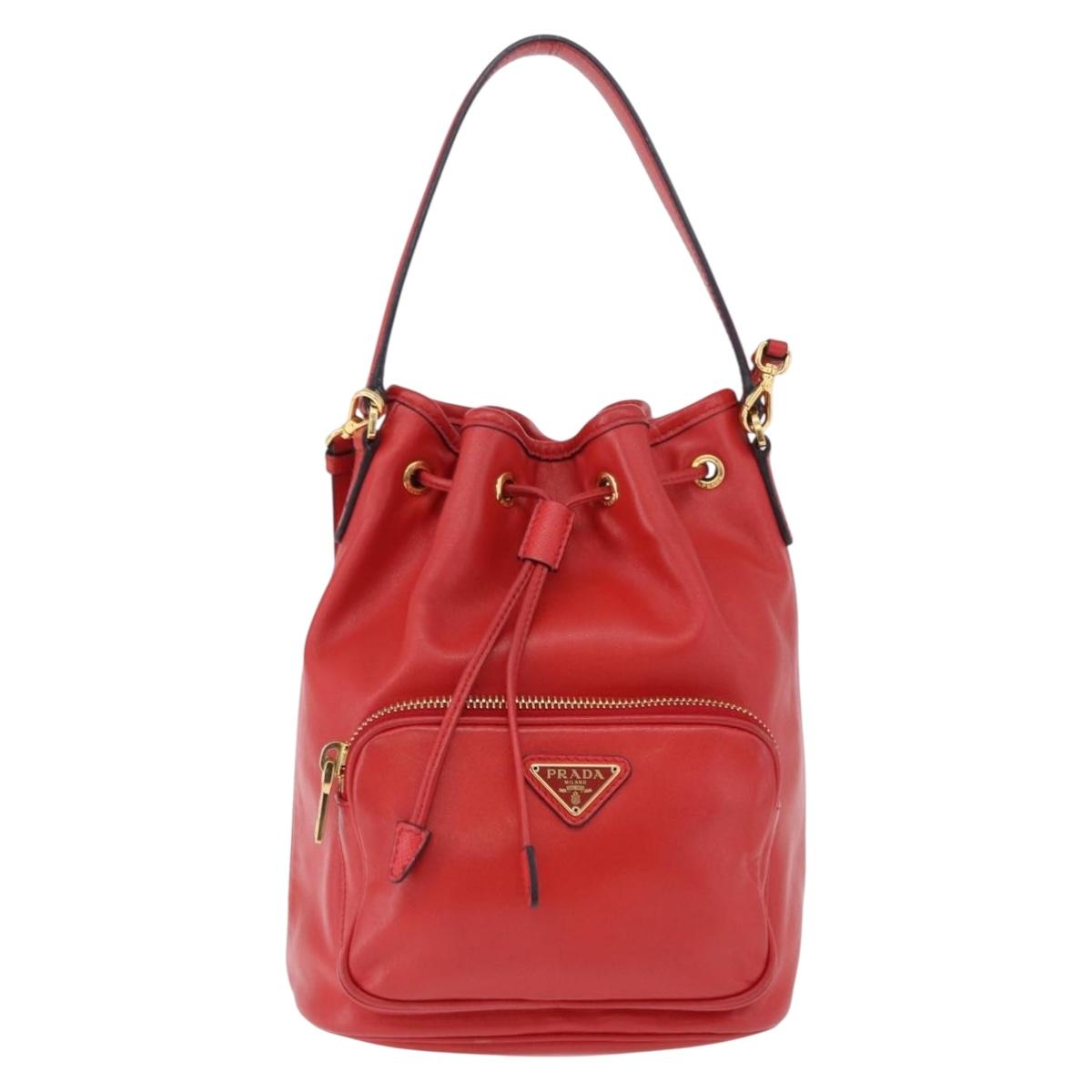 PRADA Purse Hand Bag Leather 2way Red Gold Auth BA14119V