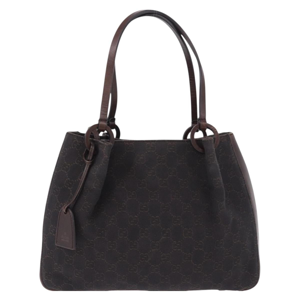 GUCCI GG Canvas Tote Bag Dark Brown Silver 101919 Auth BA14120