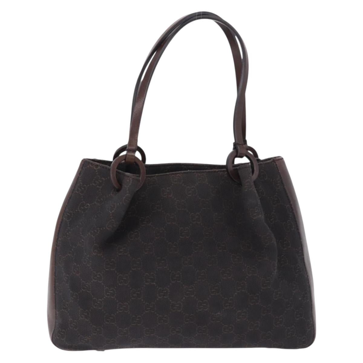 GUCCI GG Canvas Tote Bag Dark Brown Silver 101919 Auth BA14120