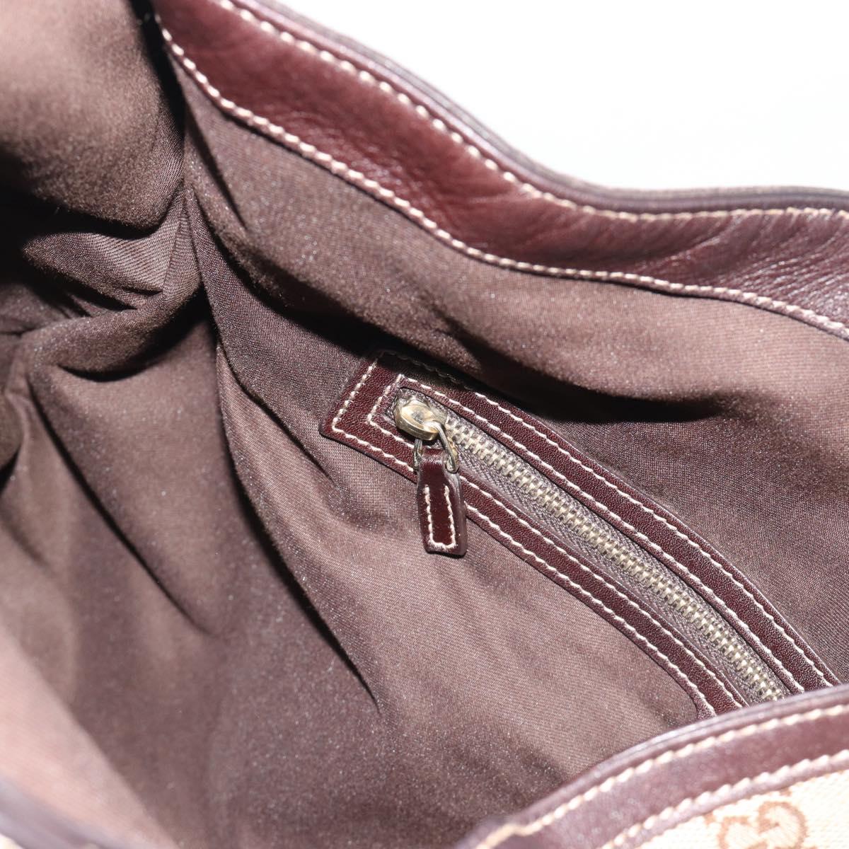 GUCCI GG Canvas Horsebit Shoulder Bag Beige Gold 170014 Auth BA14121
