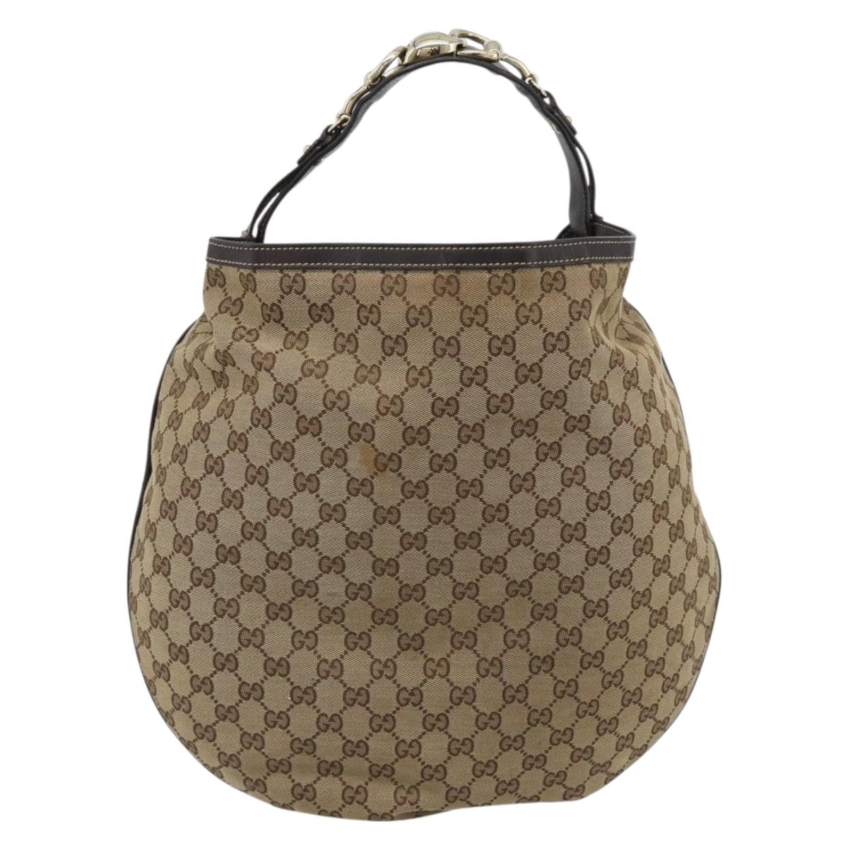 GUCCI GG Canvas Horsebit Shoulder Bag Beige Gold 170014 Auth BA14121
