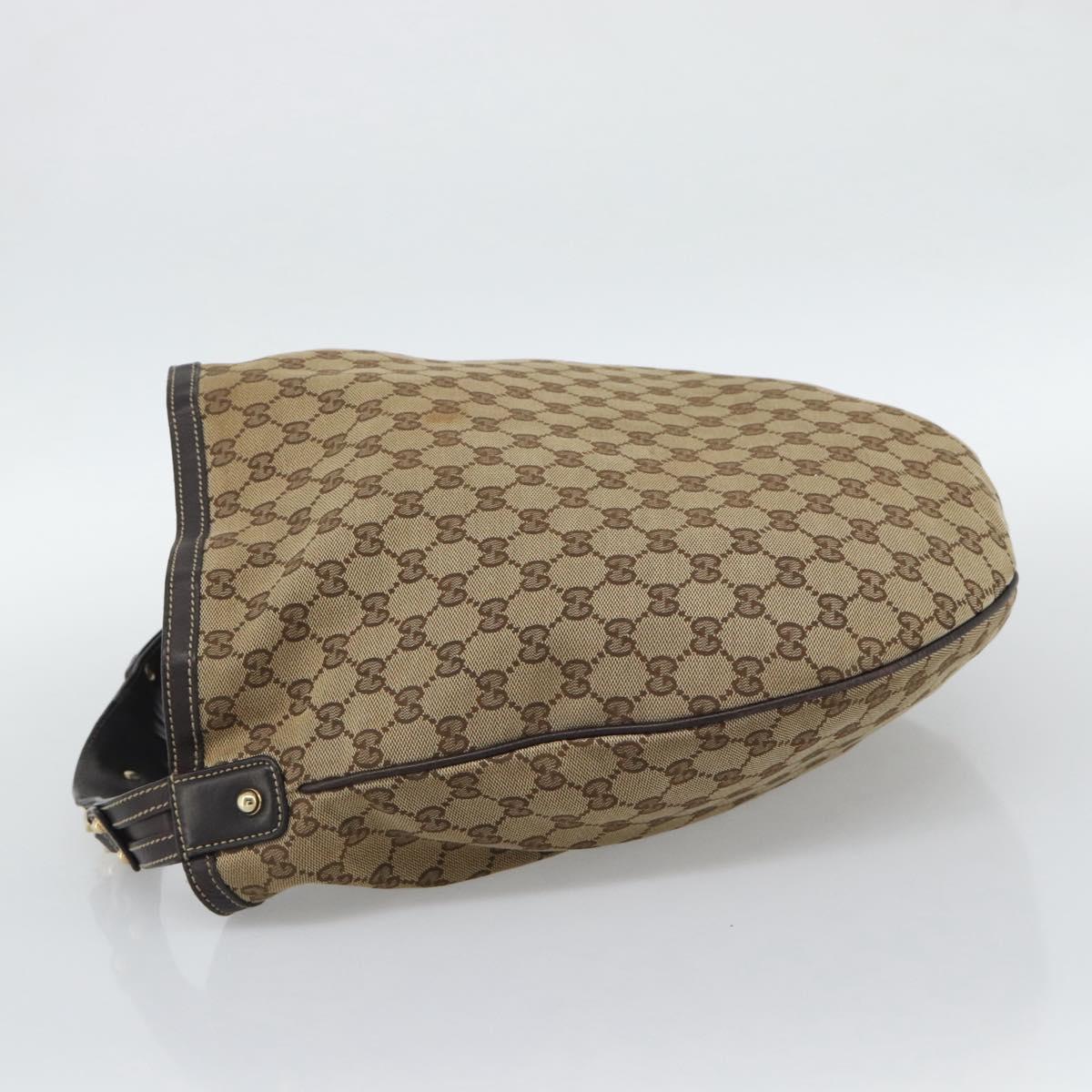 GUCCI GG Canvas Horsebit Shoulder Bag Beige Gold 170014 Auth BA14121