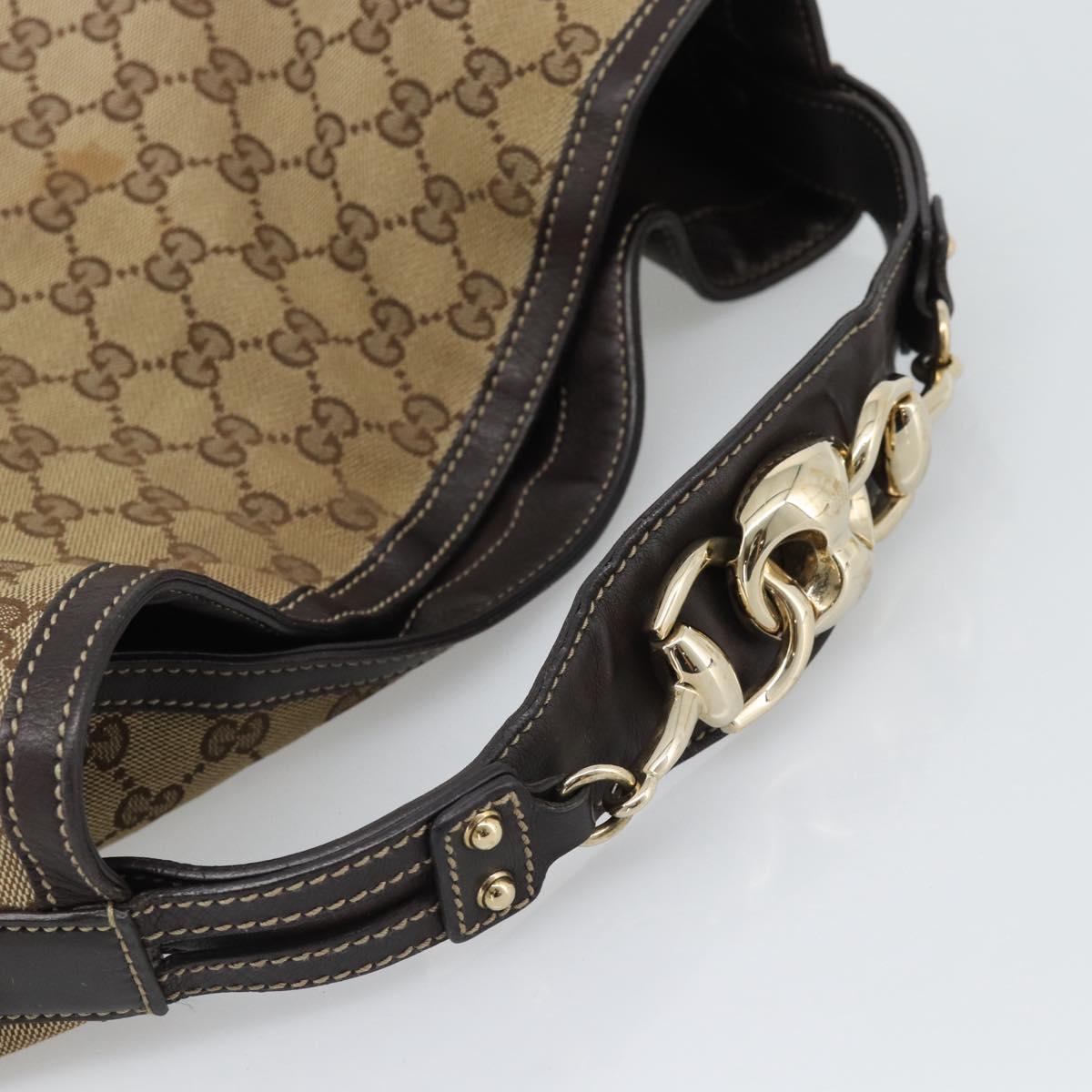 GUCCI GG Canvas Horsebit Shoulder Bag Beige Gold 170014 Auth BA14121