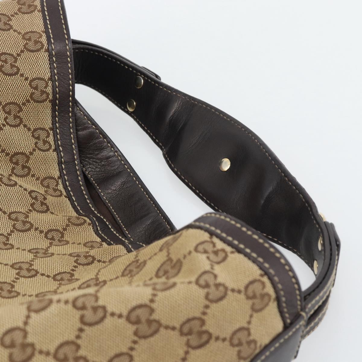 GUCCI GG Canvas Horsebit Shoulder Bag Beige Gold 170014 Auth BA14121
