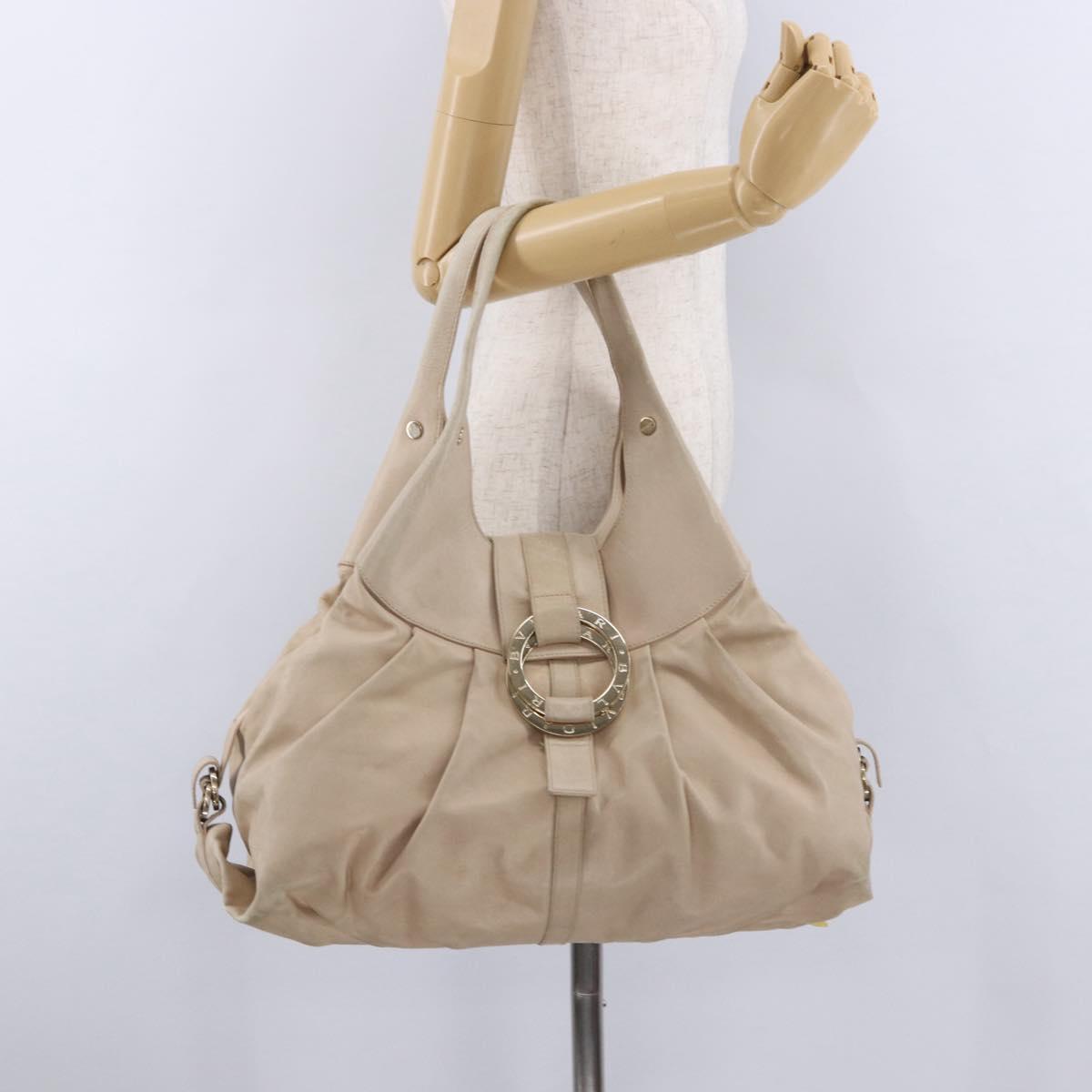 BVLGARI Chandra Tote Bag Leather Beige Gold Auth BA14122