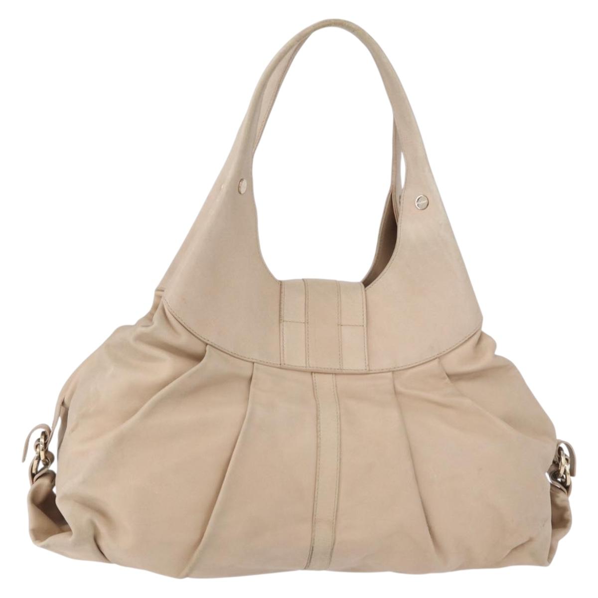 BVLGARI Chandra Tote Bag Leather Beige Gold Auth BA14122