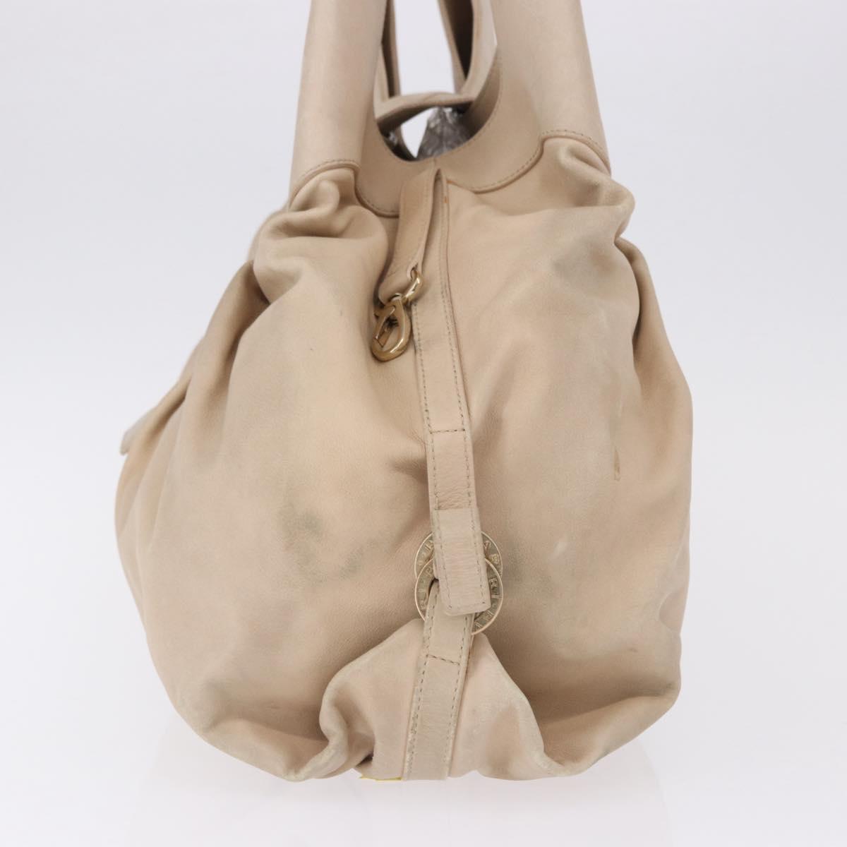 BVLGARI Chandra Tote Bag Leather Beige Gold Auth BA14122