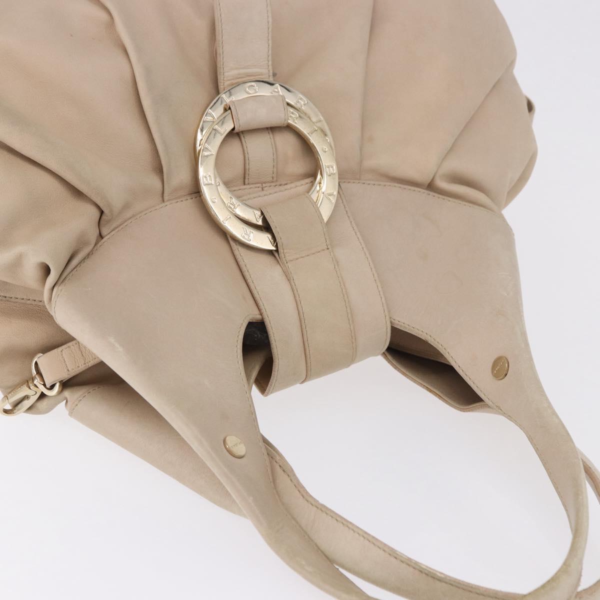 BVLGARI Chandra Tote Bag Leather Beige Gold Auth BA14122