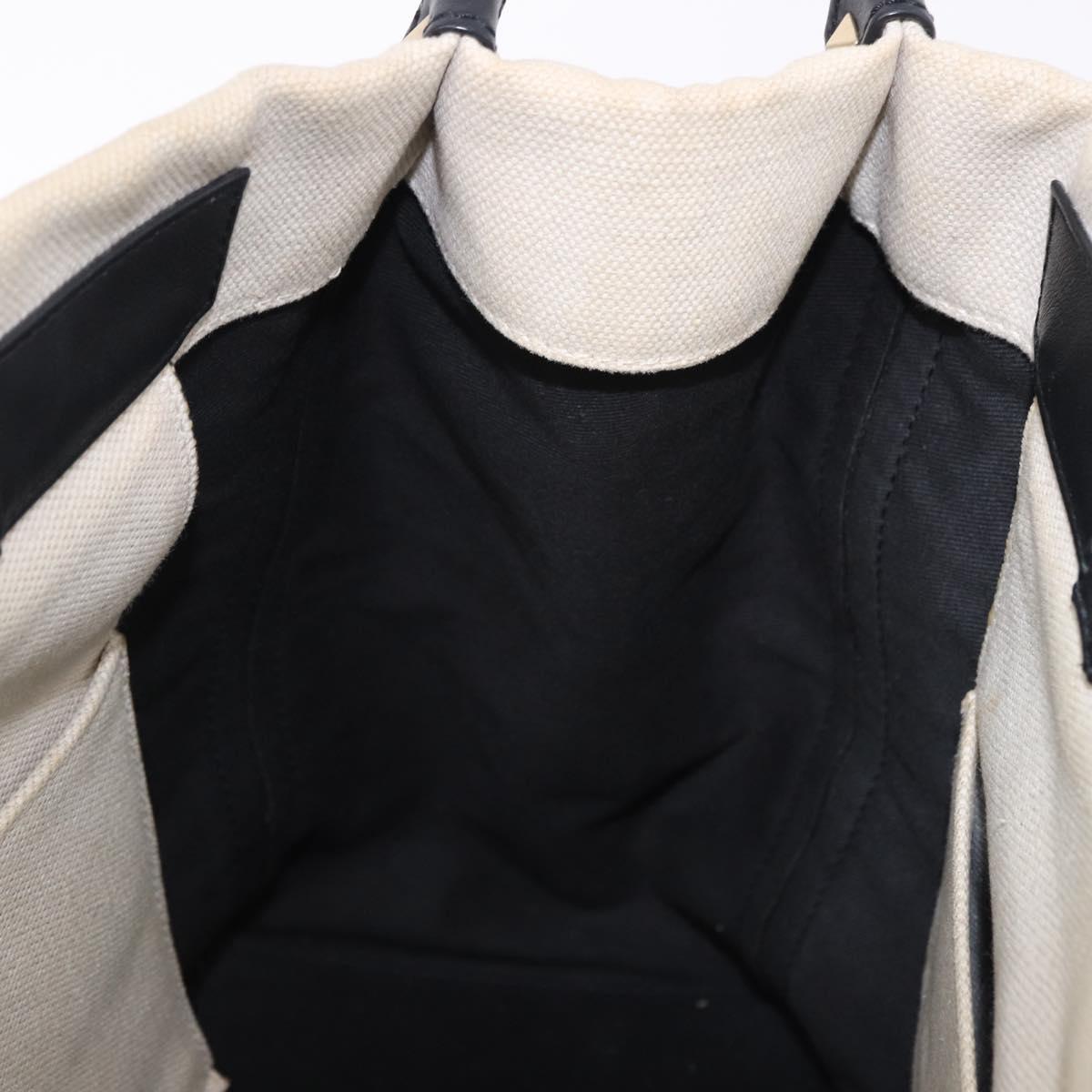 VALENTINO Tote Bag Canvas Ivory Gold Auth BA14128