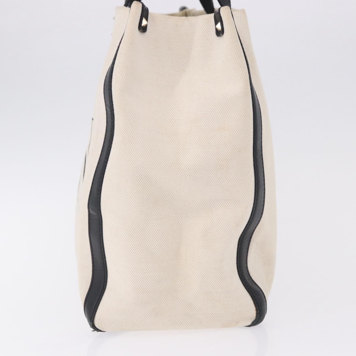 VALENTINO Tote Bag Canvas Ivory Gold Auth BA14128
