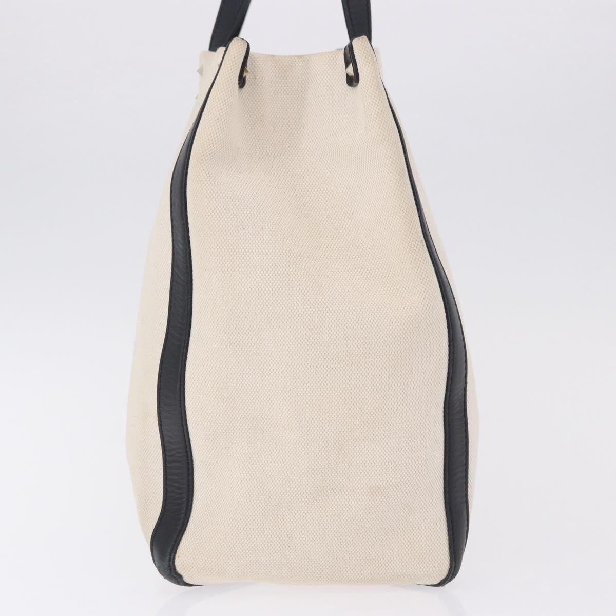 VALENTINO Tote Bag Canvas Ivory Gold Auth BA14128