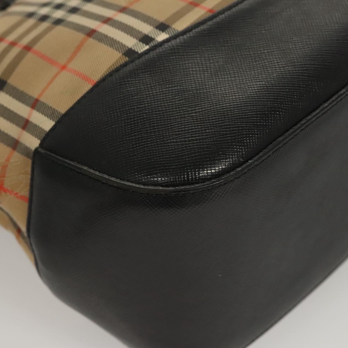 Burberrys Nova Check Hand Bag Canvas Beige Gold Auth BA1414