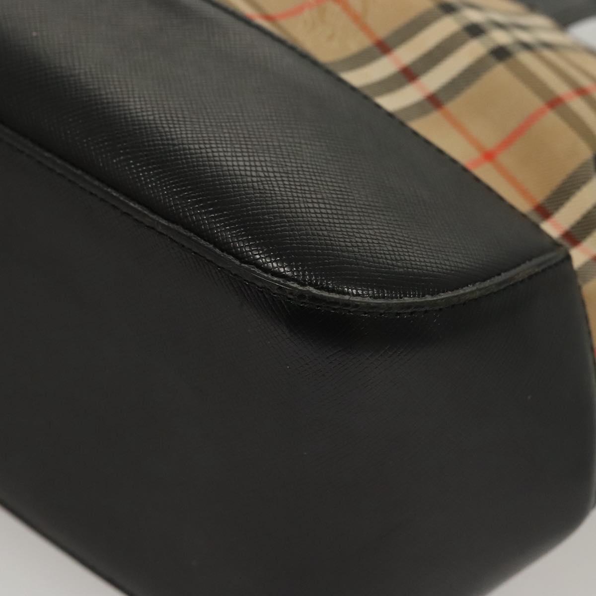 Burberrys Nova Check Hand Bag Canvas Beige Gold Auth BA1414