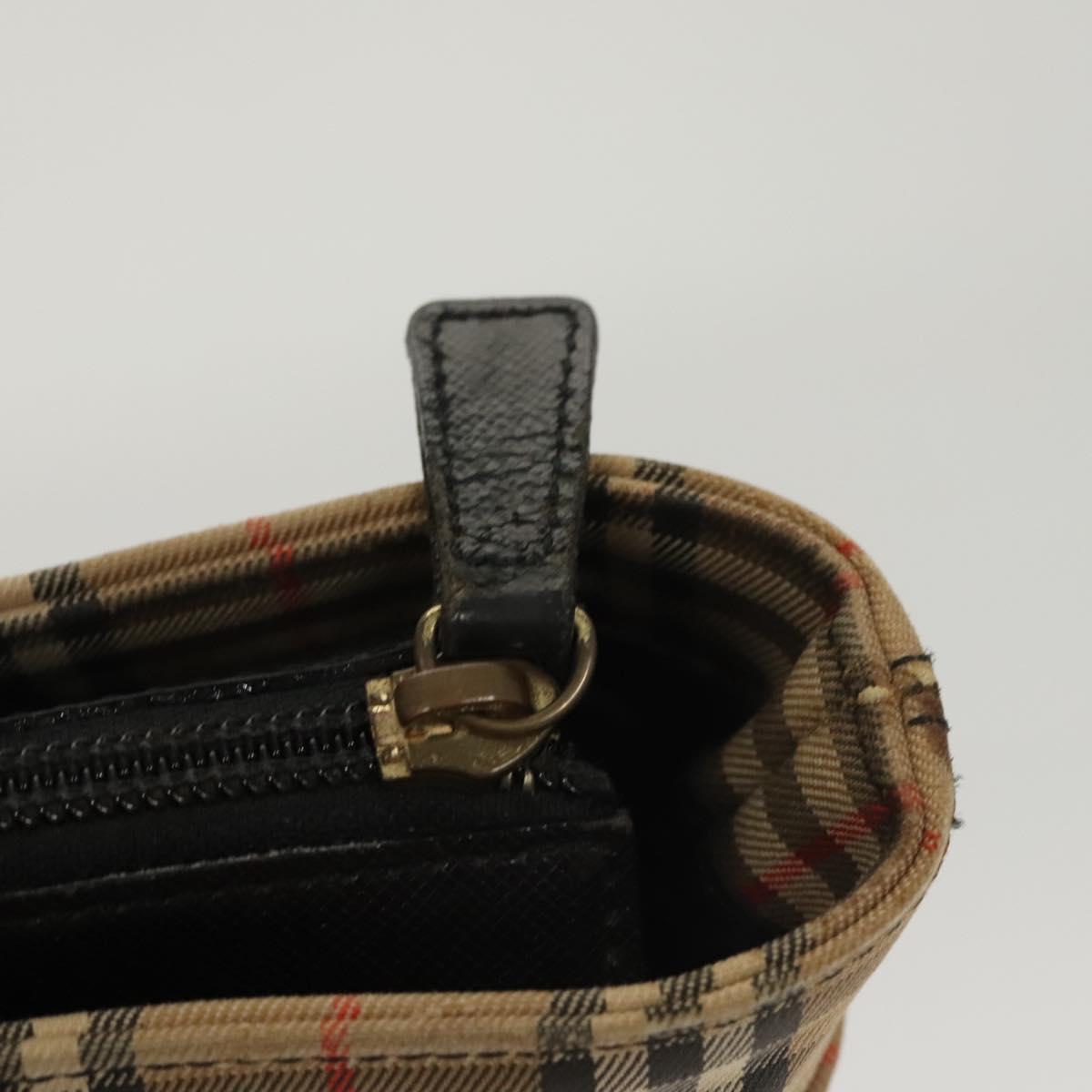 Burberrys Nova Check Hand Bag Canvas Beige Gold Auth BA1414