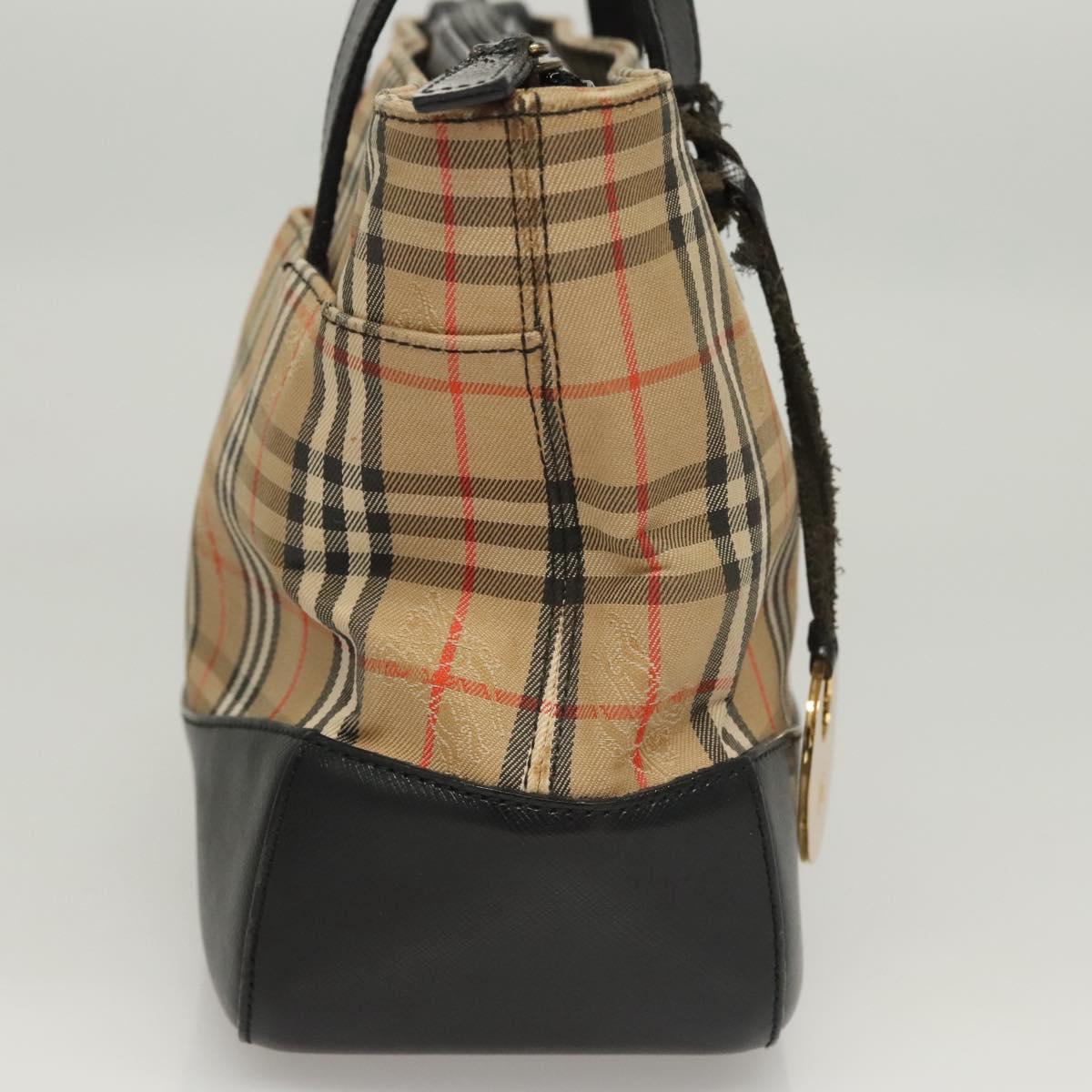 Burberrys Nova Check Hand Bag Canvas Beige Gold Auth BA1414