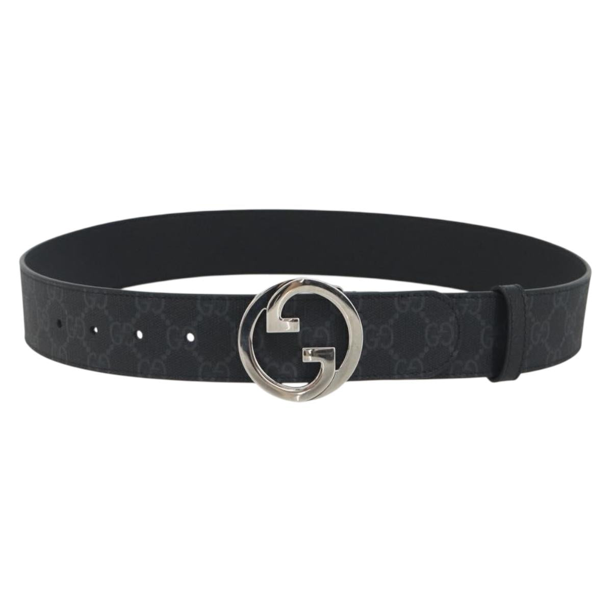 GUCCI GG Supreme Interlocking G Belt PVC 37.4"" Black 703147 Auth BA14140V