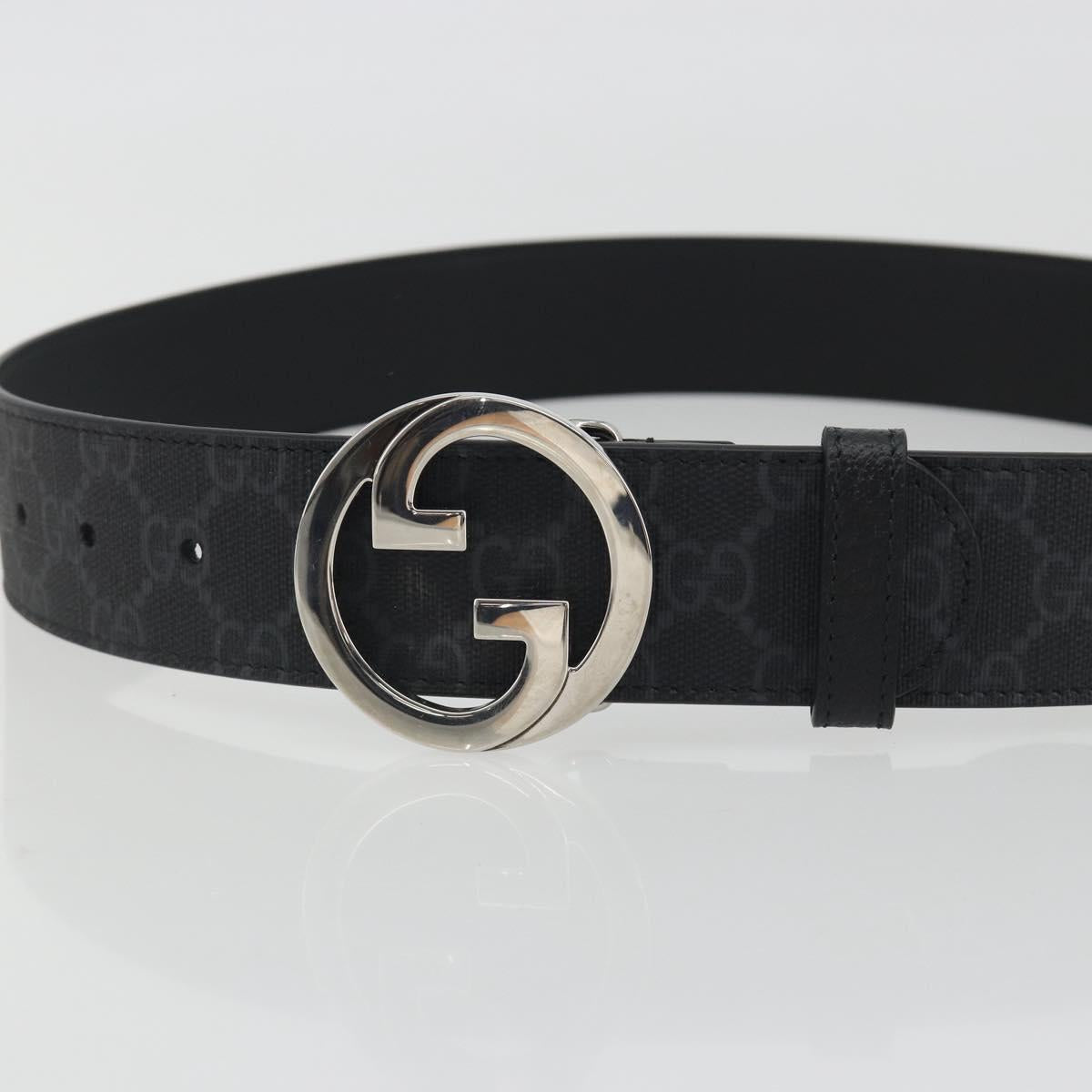 GUCCI GG Supreme Interlocking G Belt PVC 37.4"" Black 703147 Auth BA14140V