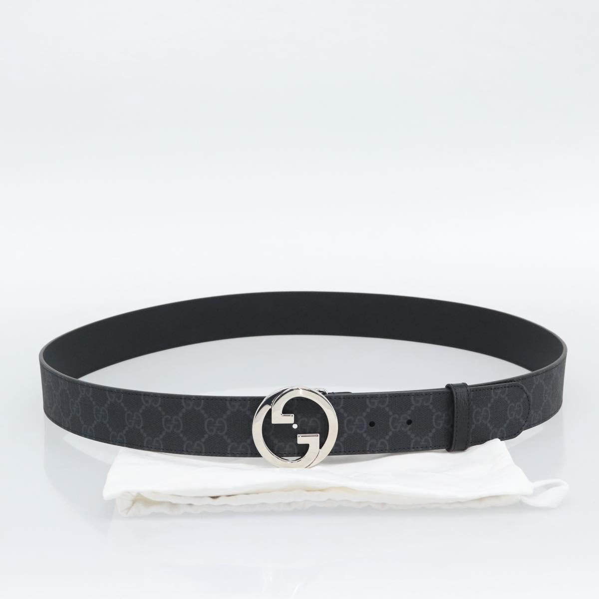 GUCCI GG Supreme Interlocking G Belt PVC 53.1"" Black 703147 Auth BA14141V