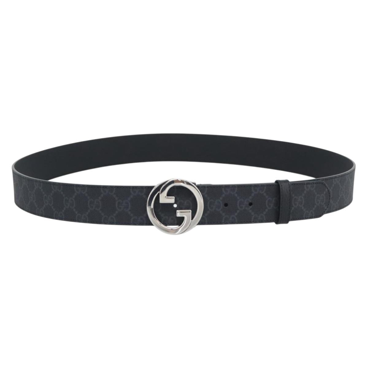 GUCCI GG Supreme Interlocking G Belt PVC 53.1"" Black 703147 Auth BA14141V