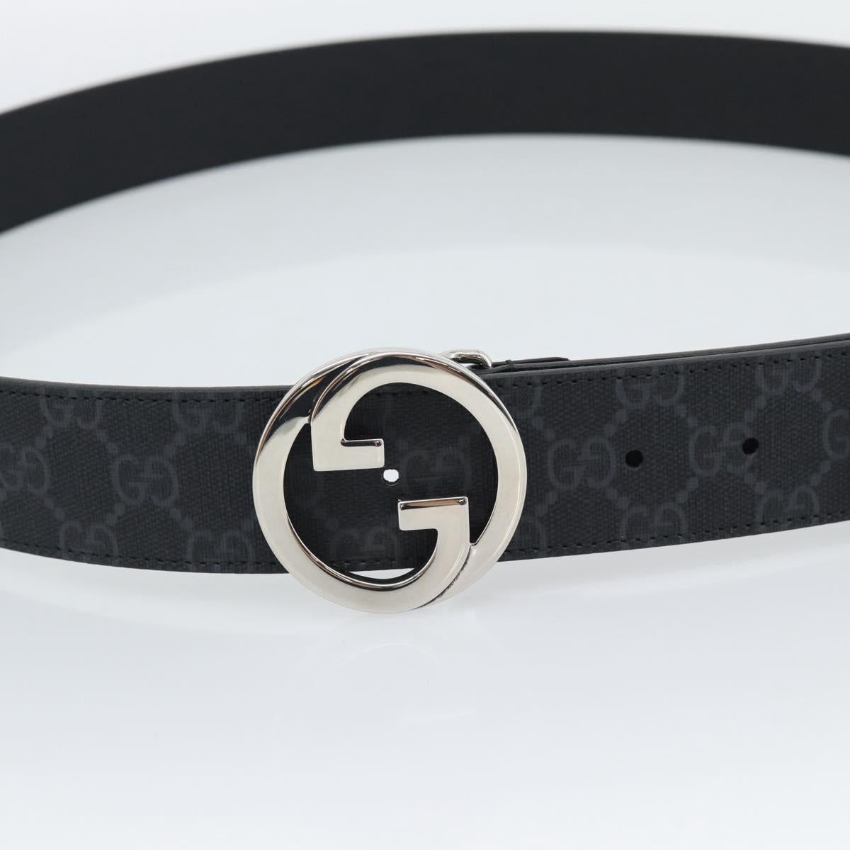 GUCCI GG Supreme Interlocking G Belt PVC 53.1"" Black 703147 Auth BA14141V