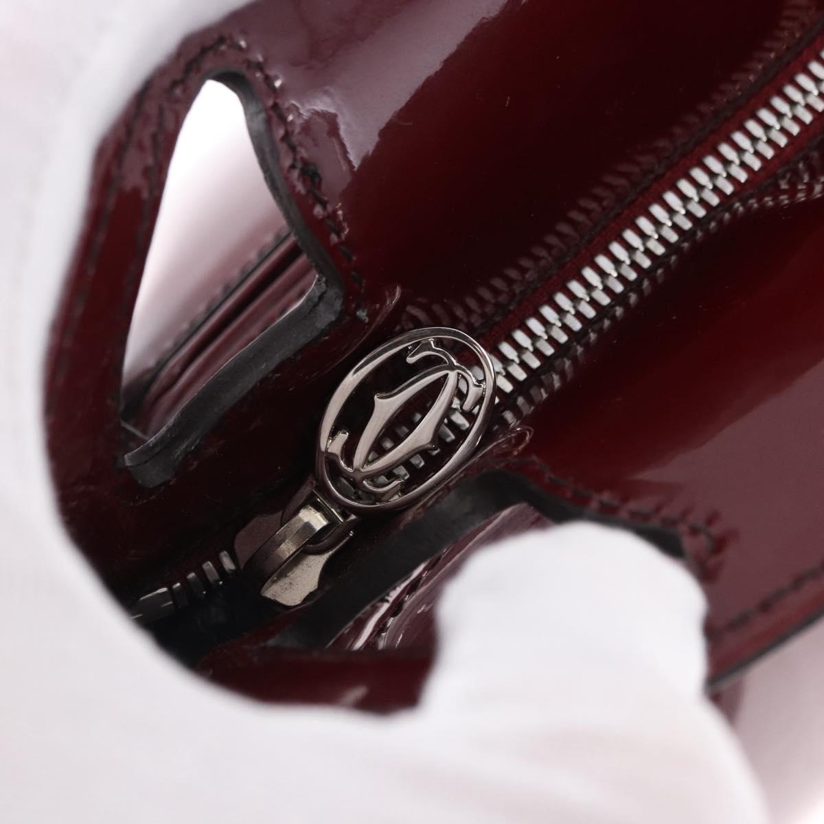 CARTIER Must Line Marcello Hand Bag Patent Bordeaux Auth BA14142
