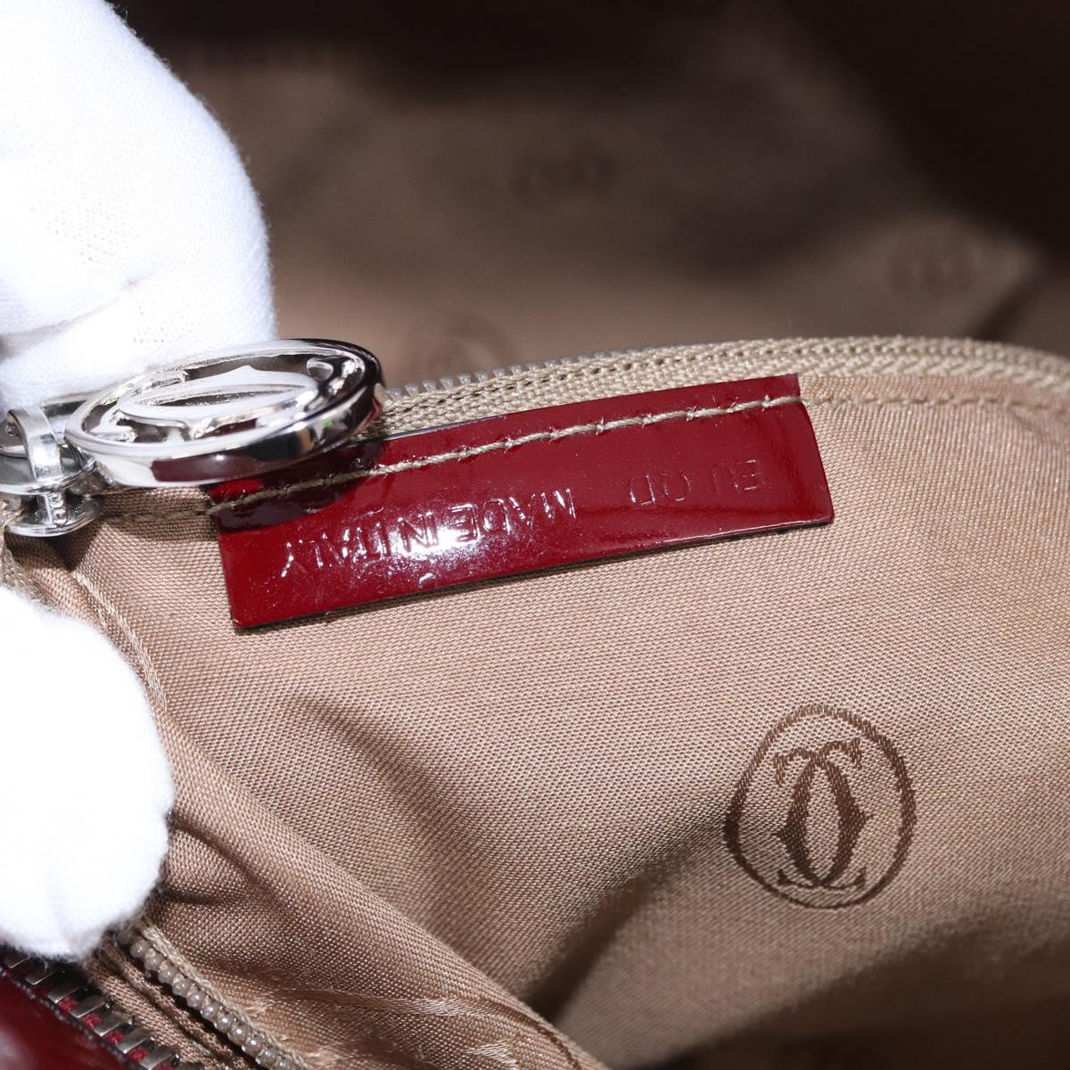 CARTIER Must Line Marcello Hand Bag Patent Bordeaux Auth BA14142