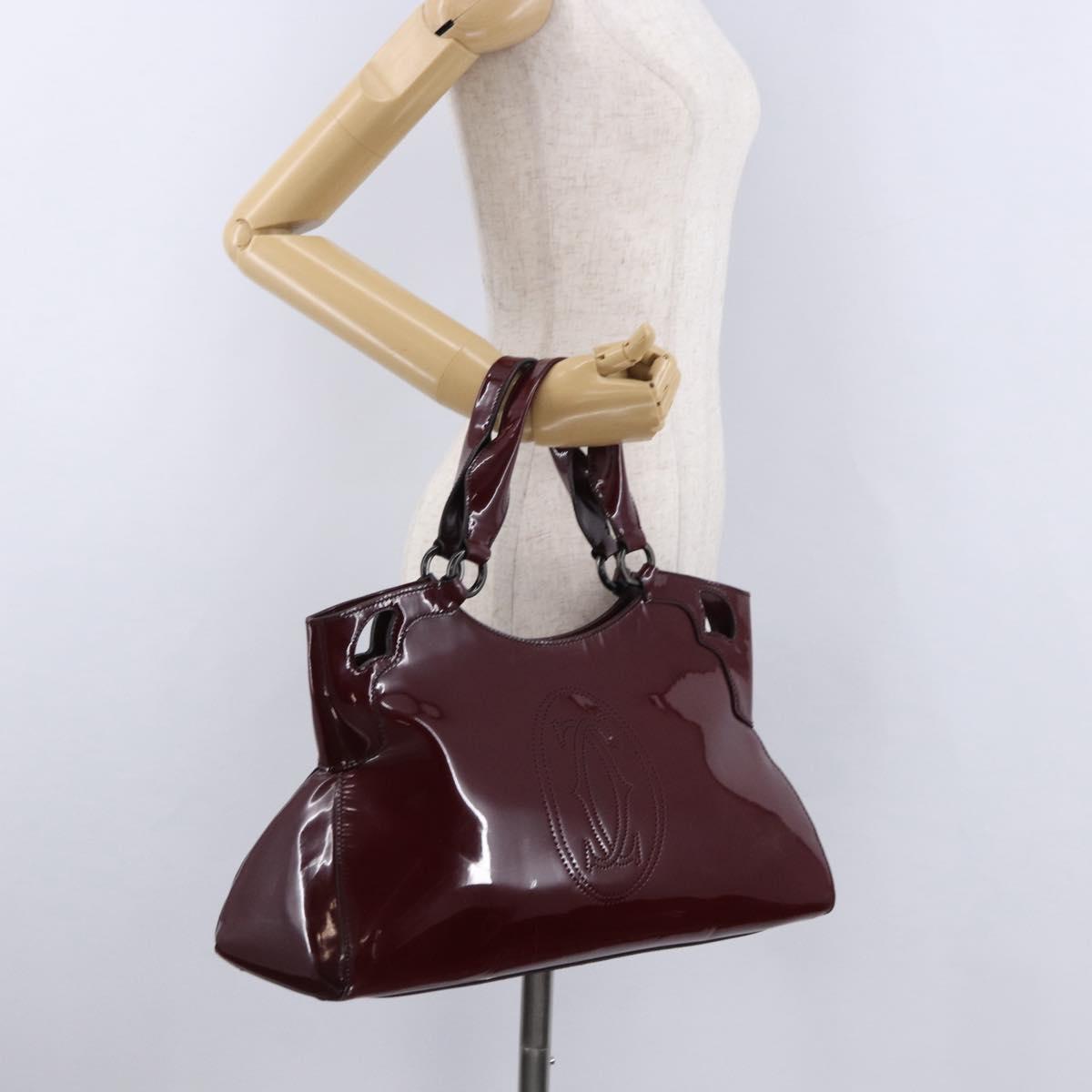 CARTIER Must Line Marcello Hand Bag Patent Bordeaux Auth BA14142