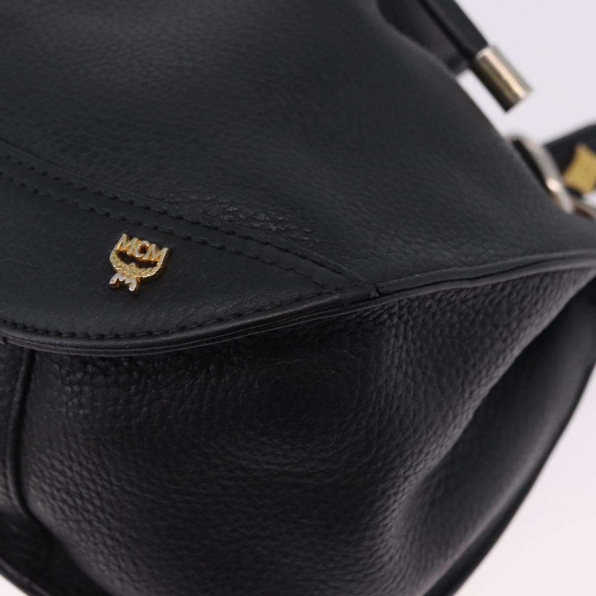 MCM Purse Shoulder Bag Leather Black Gold Auth BA14146A