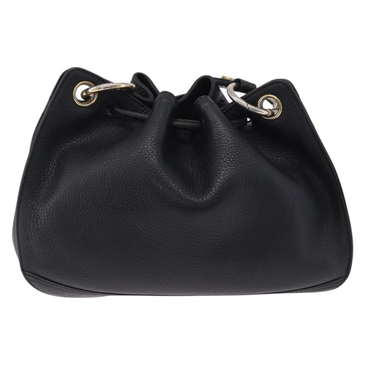 MCM Purse Shoulder Bag Leather Black Gold Auth BA14146A