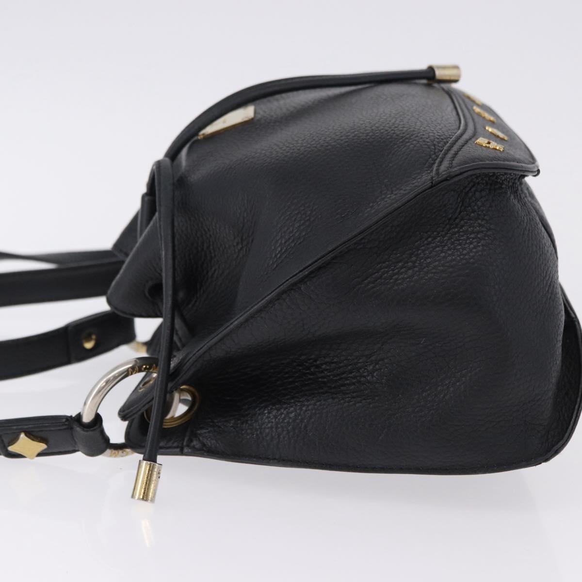 MCM Purse Shoulder Bag Leather Black Gold Auth BA14146A