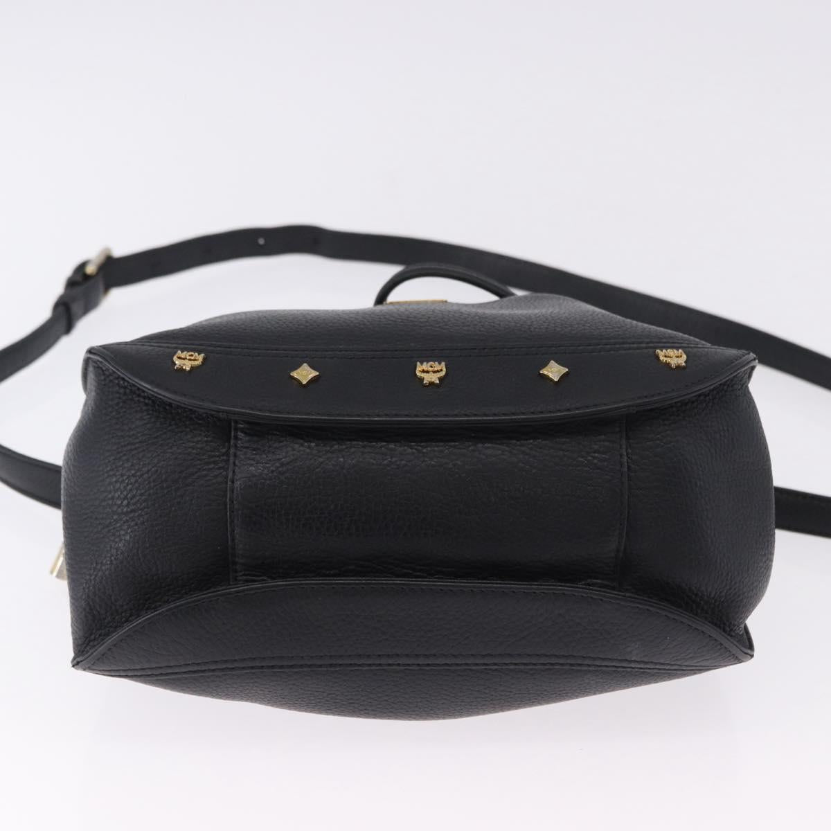 MCM Purse Shoulder Bag Leather Black Gold Auth BA14146A