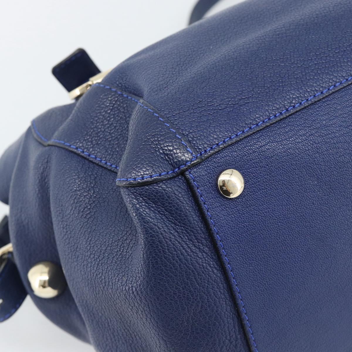 Chloe Bridget Hand Bag Leather 2way Blue Gold Tone Auth BA14147