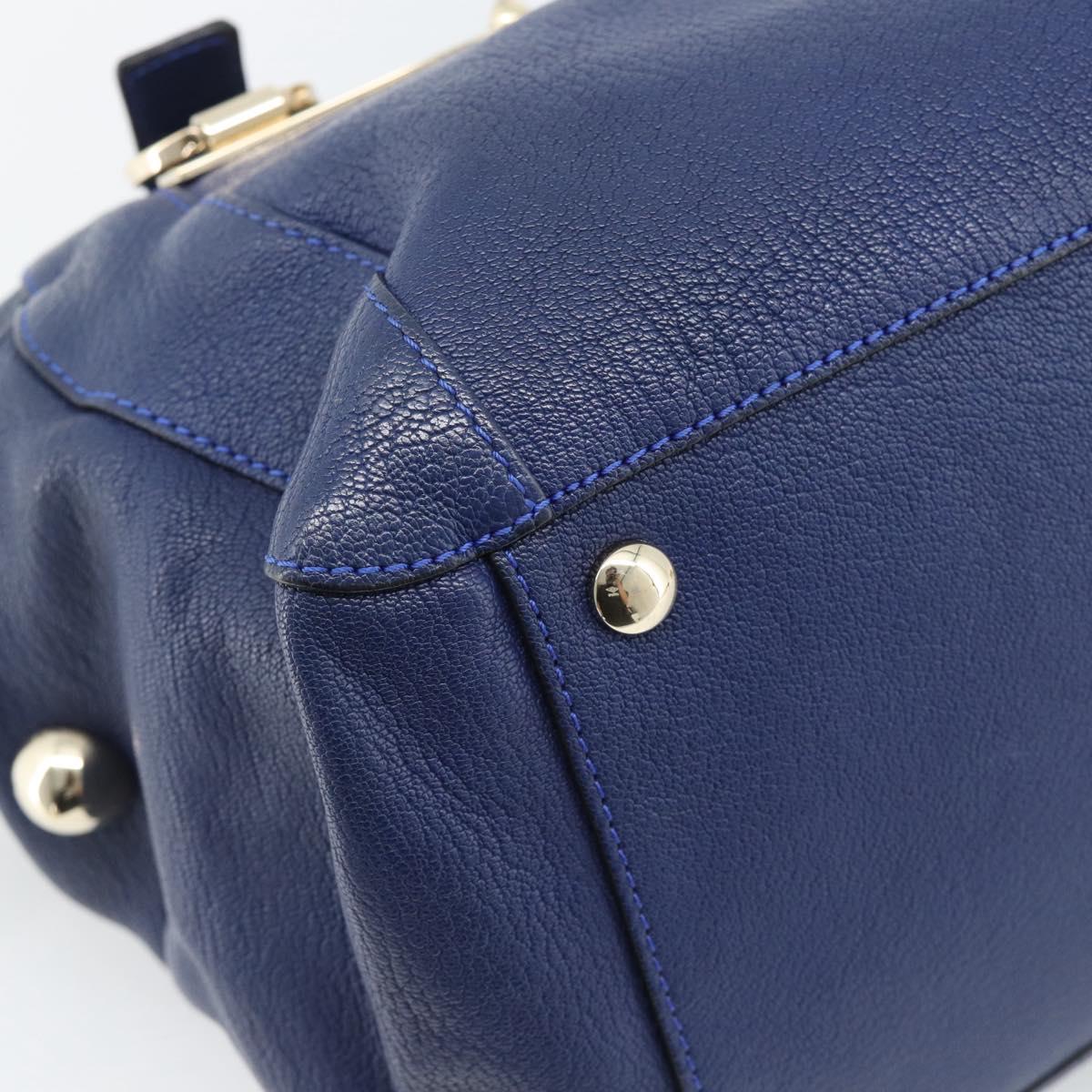 Chloe Bridget Hand Bag Leather 2way Blue Gold Tone Auth BA14147
